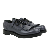 Thumbnail for Gucci Men's Fringed Brogue Bluish Gray Leather Lace-up Shoes