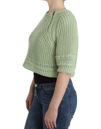 Thumbnail for Green Cropped Knit Sweater Knitted Jumper