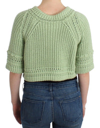 Thumbnail for Green Cropped Knit Sweater Knitted Jumper