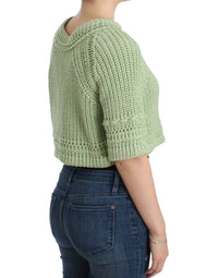 Thumbnail for Green Cropped Knit Sweater Knitted Jumper