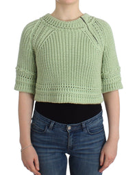 Thumbnail for Green Cropped Knit Sweater Knitted Jumper