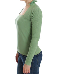Thumbnail for Green Wool Blend Striped Long Sleeve Sweater