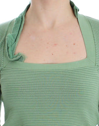 Thumbnail for Green Wool Blend Striped Long Sleeve Sweater