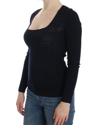 Thumbnail for Blue Knitted Wool Stretch Sweater Top