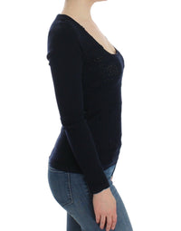 Thumbnail for Blue Knitted Wool Stretch Sweater Top