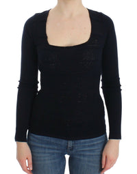 Thumbnail for Blue Knitted Wool Stretch Sweater Top