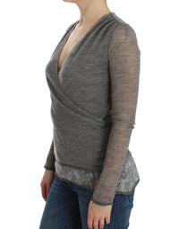 Thumbnail for Gray Wool Blend Stretch Long Sleeve Sweater