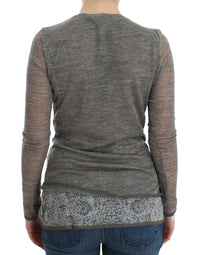 Thumbnail for Gray Wool Blend Stretch Long Sleeve Sweater
