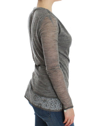 Thumbnail for Gray Wool Blend Stretch Long Sleeve Sweater