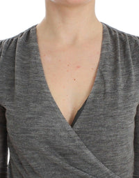 Thumbnail for Gray Wool Blend Stretch Long Sleeve Sweater