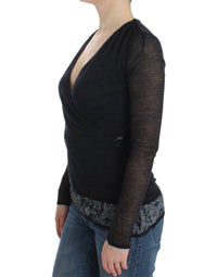 Thumbnail for Black Wool Blend Stretch Long Sleeve Sweater
