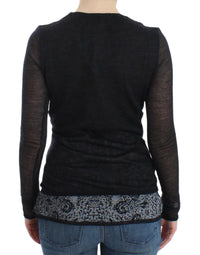 Thumbnail for Black Wool Blend Stretch Long Sleeve Sweater