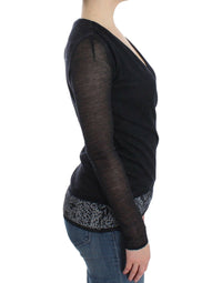 Thumbnail for Black Wool Blend Stretch Long Sleeve Sweater