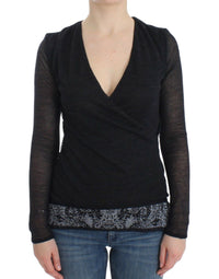 Thumbnail for Black Wool Blend Stretch Long Sleeve Sweater
