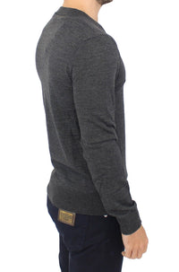 Thumbnail for Chic Gray V-Neck Wool Blend Pullover Sweater