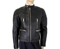 Thumbnail for Burberry Men's Black Leather Diamond Quilted Biker Jacket