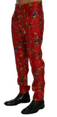 Thumbnail for Red Silk Bird Print Dress Pants