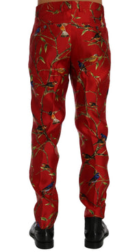 Thumbnail for Red Silk Bird Print Dress Pants