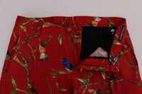 Thumbnail for Red Silk Bird Print Dress Pants