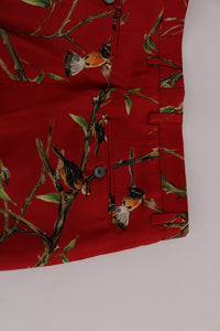 Thumbnail for Red Silk Bird Print Dress Pants