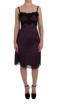 Thumbnail for Elegant Purple Silk Lace Shift Dress