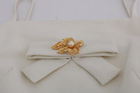 Thumbnail for Elegant White Wool Shift Dress with Gold Brooch