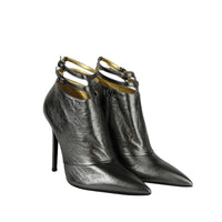 Thumbnail for Women's Grey Ankle Metallic Leather Heels With Straps