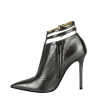 Thumbnail for Women's Grey Ankle Metallic Leather Heels With Straps