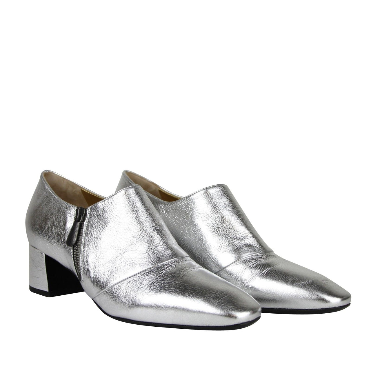 Bottega Veneta Women's Metallic Silver Leather Ankle Booties