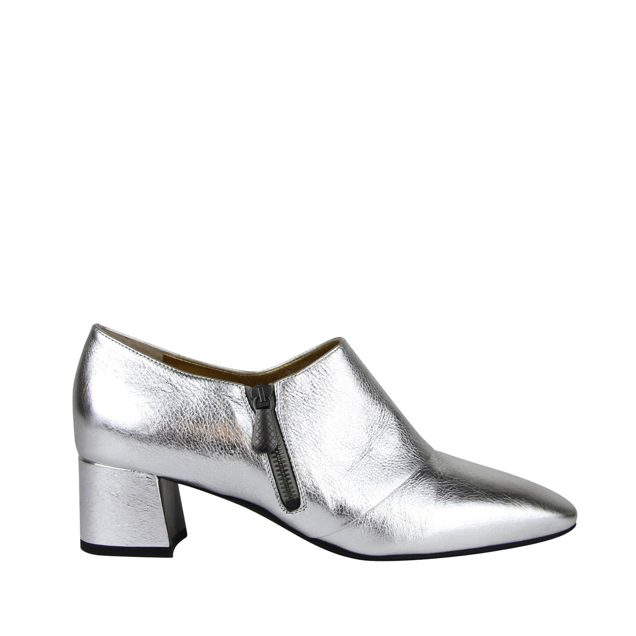 Bottega Veneta Women's Metallic Silver Leather Ankle Booties