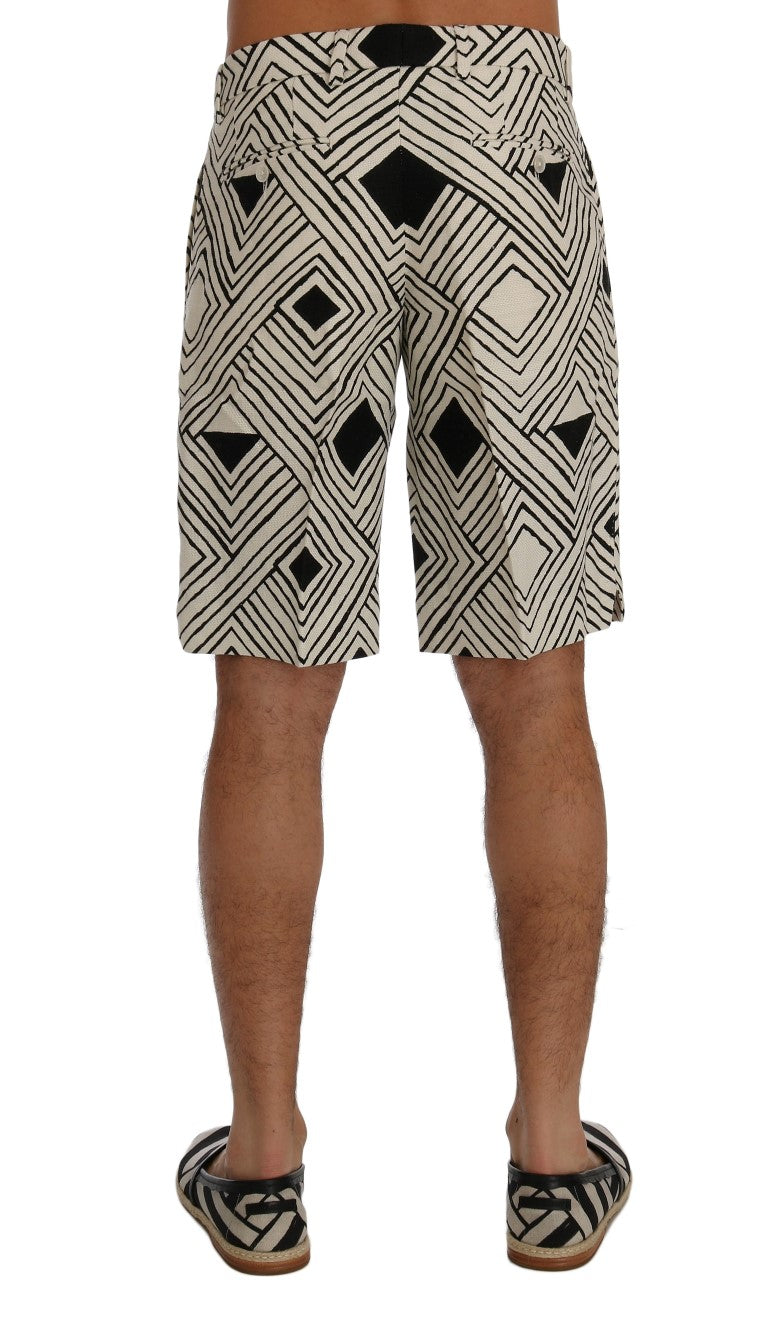 White Black Striped Casual Shorts