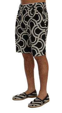 Thumbnail for Chic Black & White Patterned Linen Shorts