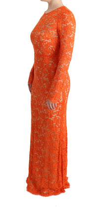 Thumbnail for Elegant Long-Sleeve Full-Length Orange Sheath Dress