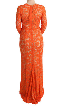 Thumbnail for Elegant Long-Sleeve Full-Length Orange Sheath Dress