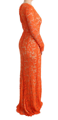 Thumbnail for Elegant Long-Sleeve Full-Length Orange Sheath Dress