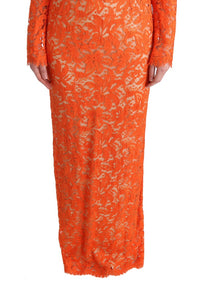 Thumbnail for Elegant Long-Sleeve Full-Length Orange Sheath Dress