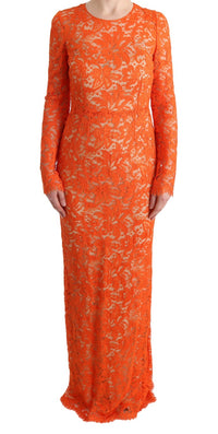 Thumbnail for Elegant Long-Sleeve Full-Length Orange Sheath Dress