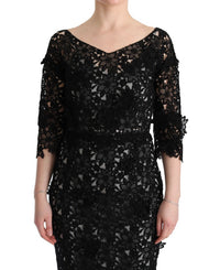 Thumbnail for Elegant Black Maxi Shift Dress with Floral Applique