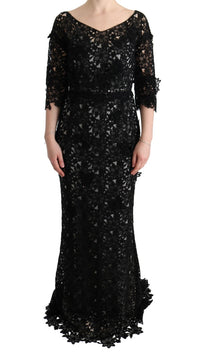 Thumbnail for Elegant Black Maxi Shift Dress with Floral Applique