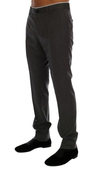 Thumbnail for Elegant Gray Striped Wool Formal Trousers