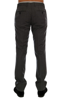 Thumbnail for Elegant Gray Striped Wool Formal Trousers