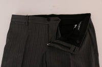 Thumbnail for Elegant Gray Striped Wool Formal Trousers