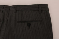 Thumbnail for Elegant Gray Striped Wool Formal Trousers