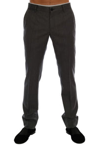 Thumbnail for Elegant Gray Striped Wool Formal Trousers