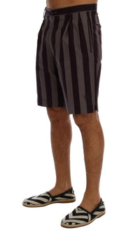 Thumbnail for Gray Purple Striped Cotton Shorts