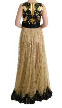 Thumbnail for Elegant Gold Floral Lace Gown Dress