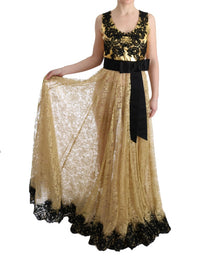Thumbnail for Elegant Gold Floral Lace Gown Dress