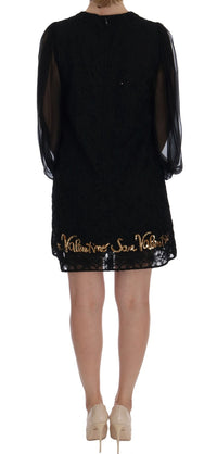 Thumbnail for Black Lace Sequined Shift Dress