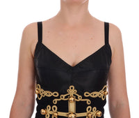 Thumbnail for Elegant Black A-Line Sleeveless Dress with Gold Details