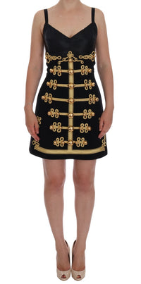 Thumbnail for Elegant Black A-Line Sleeveless Dress with Gold Details